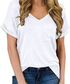 MIHOLL Women's Short Sleeve V-Neck Shirts Loose Casual Tee T-Shirt