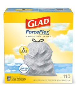 Glad ForceFlex Protection Series Tall Kitchen Trash Bags, 13 Gal, Fresh Clean with Febreze, 110 Ct (Package May Vary)