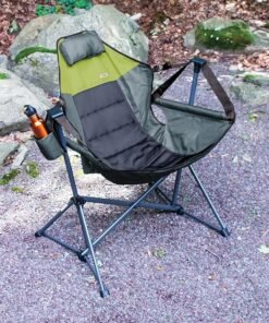 RIO Hammock Camping Chair, Steel, Adjustable Back, Swinging Chair, Folding Rocking Chair with Pillow Cup Holder, Recliner for Outdoor Travel, Water Resistant, Sports Games, Lawn Concerts Backyard