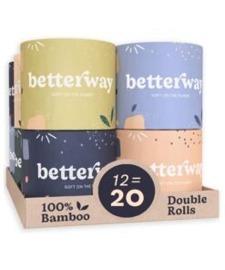 Betterway Bamboo Toilet Paper 3 PLY – Eco Friendly, Sustainable Toilet Tissue – 12 Double Rolls & 360 Sheets Per Roll – Septic Safe – Organic, Plastic Free, Compostable & Biodegradable – FSC Certified