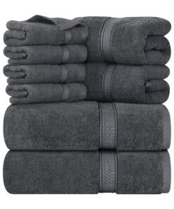 Utopia Towels 8-Piece Premium Towel Set, 2 Bath Towels, 2 Hand Towels, and 4 Wash Cloths, 600 GSM 100% Ring Spun Cotton Highly Absorbent Towels for Bathroom, Gym, Hotel, and Spa (Grey)
