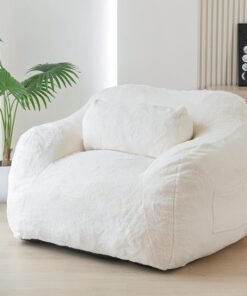 MAXYOYO Giant Bean Bag Chair with Pillow,Fuzzy Fabric Fluffy and Comfy Bean Bag Sofa Large Bean Bag Chair Adult Size with Filler for Reading, Gaming，Beige
